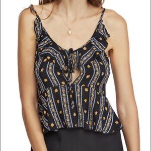 NEW Free People Love To Love Floral Ruffle Cami Top Black Size XS